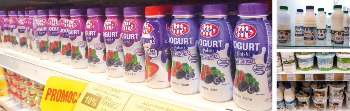 jogurty mlekovita półka sklepowa